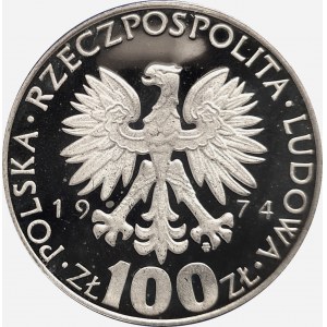Polska, PRL (1944-1989), 100 złotych 1974, Maria Skłodowska-Curie - próba, srebro