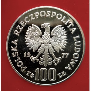 Polska, PRL (1944-1989), 100 złotych 1977, Władysław Reymont - profil - próba, srebro