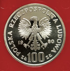 Poland, PRL (1944-1989), 100 gold 1980, Jan Kochanowski - sample, silver
