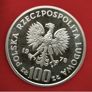 Polen, PRL (1944-1989), 100 Zloty 1978, Janusz Korczak - Muster, Silber