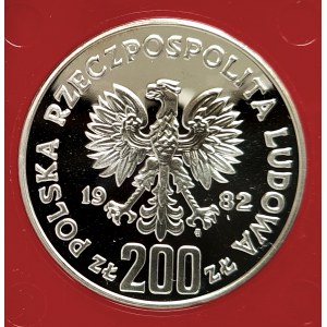 Polska, PRL (1944-1989), 200 złotych 1982, XII Mistrzostwa Świata w Piłce Nożnej - Hiszpania '82 - próba, srebro