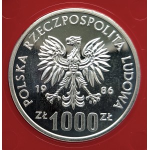 Polska, PRL (1944-1989), 1000 złotych 1986, Narodowy Czyn Pomocy Szkole - próba, srebro (1)