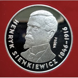 Polska, PRL (1944-1989), 100 złotych 1977, Henryk Sienkiewicz - z ukosa - próba, srebro