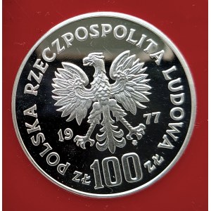 Polska, PRL (1944-1989), 100 złotych 1977, Henryk Sienkiewicz - z ukosa - próba, srebro