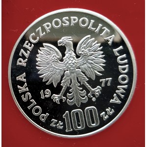 Polen, Volksrepublik Polen (1944-1989), 100 Zloty 1977, Henryk Sienkiewicz - von schräg - Probe, Silber