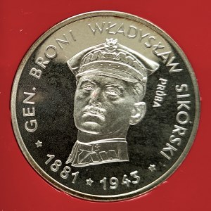 Poland, PRL (1944-1989), 100 gold 1981, Wladyslaw Sikorski - sample, silver