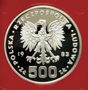 Poland, People's Republic of Poland (1944-1989), 500 gold 1983, Games of the XXIII Olympiad - Los Angeles 1984 - sample, silver