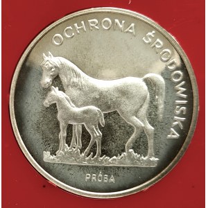 Poland, People's Republic of Poland (1944-1989), 100 gold 1981, Environmental Protection - Horses - sample, silver