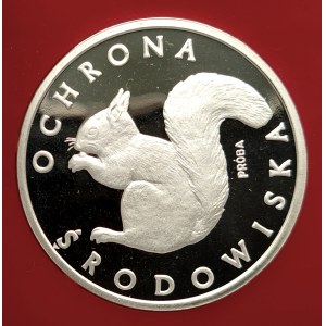 Poland, People's Republic of Poland (1944-1989), 1000 gold 1985, Environmental Protection - Squirrel - sample, silver (2)