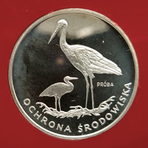 Polska, PRL (1944-1989), 100 złotych 1980, Ochrona Środowiska - Bociany - próba, srebro