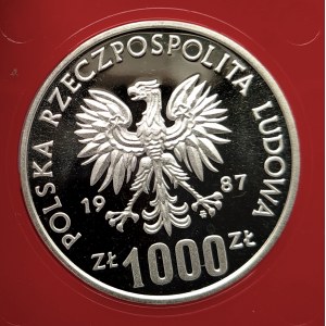 Polska, PRL (1944-1989), 1000 złotych 1987, Kazimierz III Wielki - próba, srebro (2)