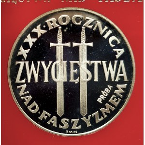 Polska, PRL (1944-1989), 200 złotych 1975, XXX Rocznica Zwycięstwa nad Faszyzmem - Miecze - próba, srebro