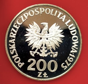 Poland, People's Republic of Poland (1944-1989), 200 gold 1975, XXX Anniversary of Victory over Fascism - Swords - sample, silver