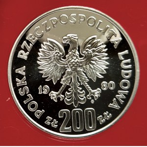 Polska, PRL (1944-1989), 200 złotych 1980, Kazimierz I Odnowiciel - półpostać - próba, srebro