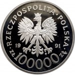 Polska, Rzeczpospolita od 1989 roku, 100000 złotych 1991, Żołnierz Polski na Frontach II Wojny Światowej - Mur Hubal (2)
