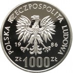 Polska, PRL (1944-1989), 1000 złotych 1986, Ochrona Środowiska - Sowa - próba, srebro (2)