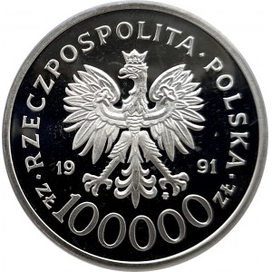 Polska, Rzeczpospolita od 1989 roku, 100000 złotych 1991, Żołnierz Polski na Frontach II Wojny Światowej - Bitwa o Anglię 1940 (1)