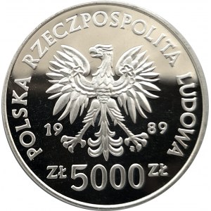 Polska, PRL (1944-1989), 5000 złotych 1989, Żołnierz na Frontach II Wojny Światowej - Westerplatte 1939 (1)
