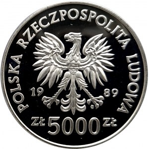 Polska, PRL (1944-1989), 5000 złotych 1989, Żołnierz na Frontach II Wojny Światowej - Westerplatte 1939 (2)
