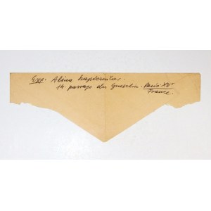 [SZAPOCZNIKOW Alina, LEBENSTEIN Jan]. Odręcznie napisane przez artystów ich adresy paryskie na skrzydełkach kopert, późn...