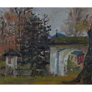 Ignacy PINKAS, PRZED KOŚCIELNĄ BRAMĄ, ok. 1918