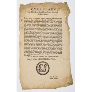 CYRKULARZ OD URZĘDU ADMINISTRACYJNEGO CYRKUŁU KRAKOWSKIEGO, 24.07.1809