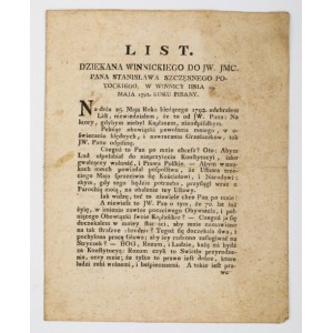 LIST DZIEKANA WINNICKIEGO DO STANISŁAWA SZCZĘSNEGO POTOCKIEGO, 1792
