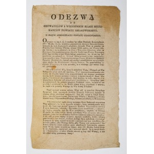 ODEZWA DO OBYWATELÓW I WSZYSTKICH KLASS MIESZKAŃCÓW POWIATU KRAKOWSKIEGO, 26.01.1810