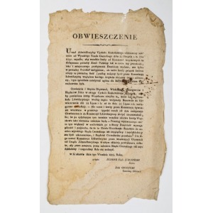 OBWIESZCZENIE, Urząd Administracyjny Cyrkułu Krakowskiego, 7.09.1809