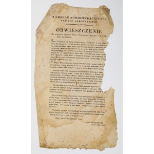 OBWIESZCZENIE URZĘDU ADMINISTRACYJNEGO CYRKUŁU KRAKOWSKIEGO, 7.08.1809