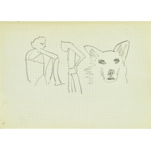 Jerzy PANEK (1918-2001), Postać siedząca, stojąca, głowa psa
