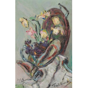 Włodzimierz TERLIKOWSKI (1873-1951), Martwa natura z kwiatami i pantofelkami, 1943