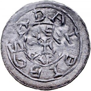 Bolesław III Krzywousty 1107-1138, Denar, Av.: Książę i Św. Wojciech, Rv.: Krzyż grecki, dwie legendy, ADALBERTVS / BOLESLAVS.