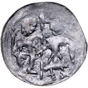 Bolesław III Krzywousty 1107-1138, Denar, Av.: Książę i Św. Wojciech, Rv.: Krzyż grecki, napis.