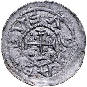 Bolesław III Krzywousty 1107-1138, Denar, Av.: Książę i Św. Wojciech, Rv.: Krzyż, między ramionami kropki, napis.