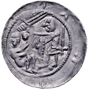 Władysław II Wygnaniec 1138-1146, Denar, Av.: Książę i jeniec, Rv.: Orzeł i zając, pod nim dwa krzyżyki.