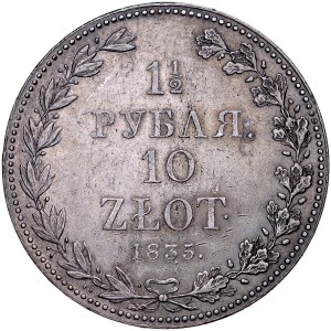 Zabór Rosyjski, Mikołaj I 1826-1855, 1 1/2 rubla, 10 złotych 1835 MW, Warszawa.