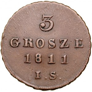 Księstwo Warszawskie, 3 grosze 1811 IS, Warszawa.