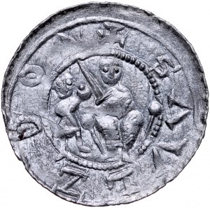 Władysław II Wygnaniec 1138-1146, Denar, Av.: Książę z poddanym, Rv.: Walka z lwem.