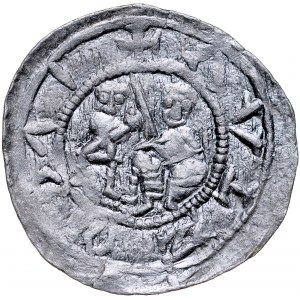 Władysław II Wygnaniec 1138-1146, Denar, Av.: Książę z poddanym, Rv.: Walka z lwem.
