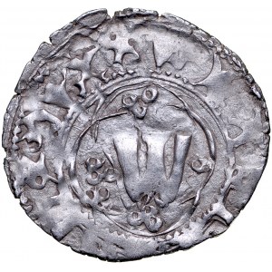 Władysław Opolczyk 1372-1379, Kwartnik ruski, Av.: Litera W w ornamencie, Rv.: Lew.