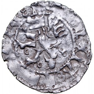 Władysław Opolczyk 1372-1379, Kwartnik ruski, Av.: Litera W w ornamencie, Rv.: Lew.