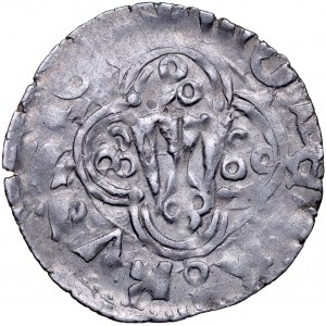 Władysław Opolczyk 1372-1379, Kwartnik ruski, Av.: Litera W w ornamencie, napis: MONETA RUSSIE Rv.: Lew, napis: WLADISLAVS DVX. RRR.