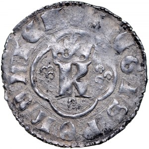 Kazimierz Wielki 1333-1370, Kwartnik ruski, Av.: Litera K w ornamencie, Rv.: Lew.