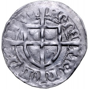 Michał Kuchmeister von Sterberg 1414-1422, Szeląg, Av.: Tarcza wielkiego mistrza, Rv.: Tarcza krzyżacka.