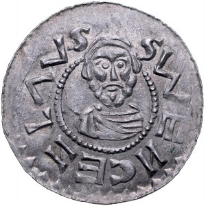Brzetysław II 1092-1100, Denar, Av.: Postać z włócznią, Rv.: Św. Wacław.