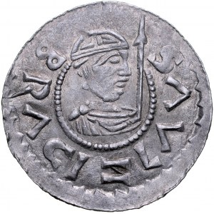 Brzetysław II 1092-1100, Denar, Av.: Postać z włócznią, Rv.: Św. Wacław.