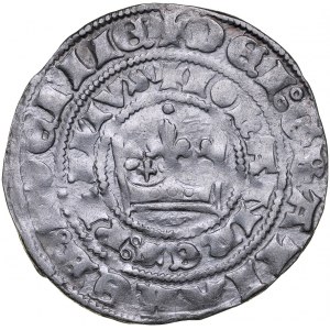Jan Luksemburski 1310-1346, Grosz praski, Av.: Korona królewska, Rv.: Lew czeski.