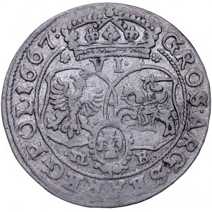 Jan II Kazimierz 1649-1668, Szóstak 1667 TL-B, Kraków.