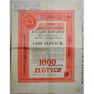 II RP, List zastawny Wileńskiego Banku Ziemskiego na 1000 złotych, Rok 1934, razem 2 szt.